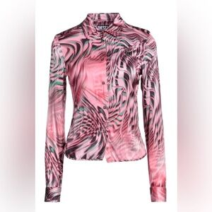 Diesel Pink Swirl Print Button-Up Blouse Sz L Made in Italy AUTHENTIC